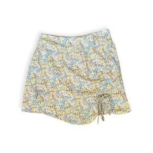 LA Hearts mini skirt yellow brown floral ruched small